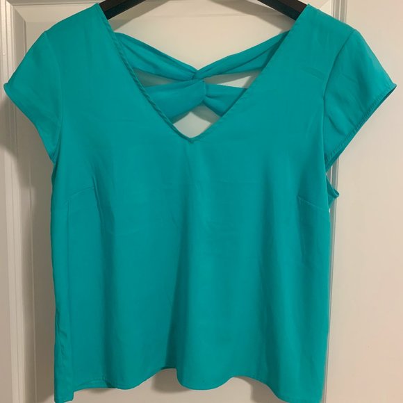 Express Tops - **LAST CHANCE** Express Turquoise Crisscross Back Blouse